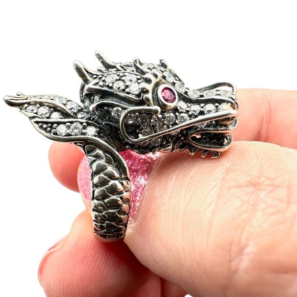 Jade of Yesteryear Womens Ring Sterling Silver Purple Jade Ruby Eyes Size 6 - Picture 8 of 8